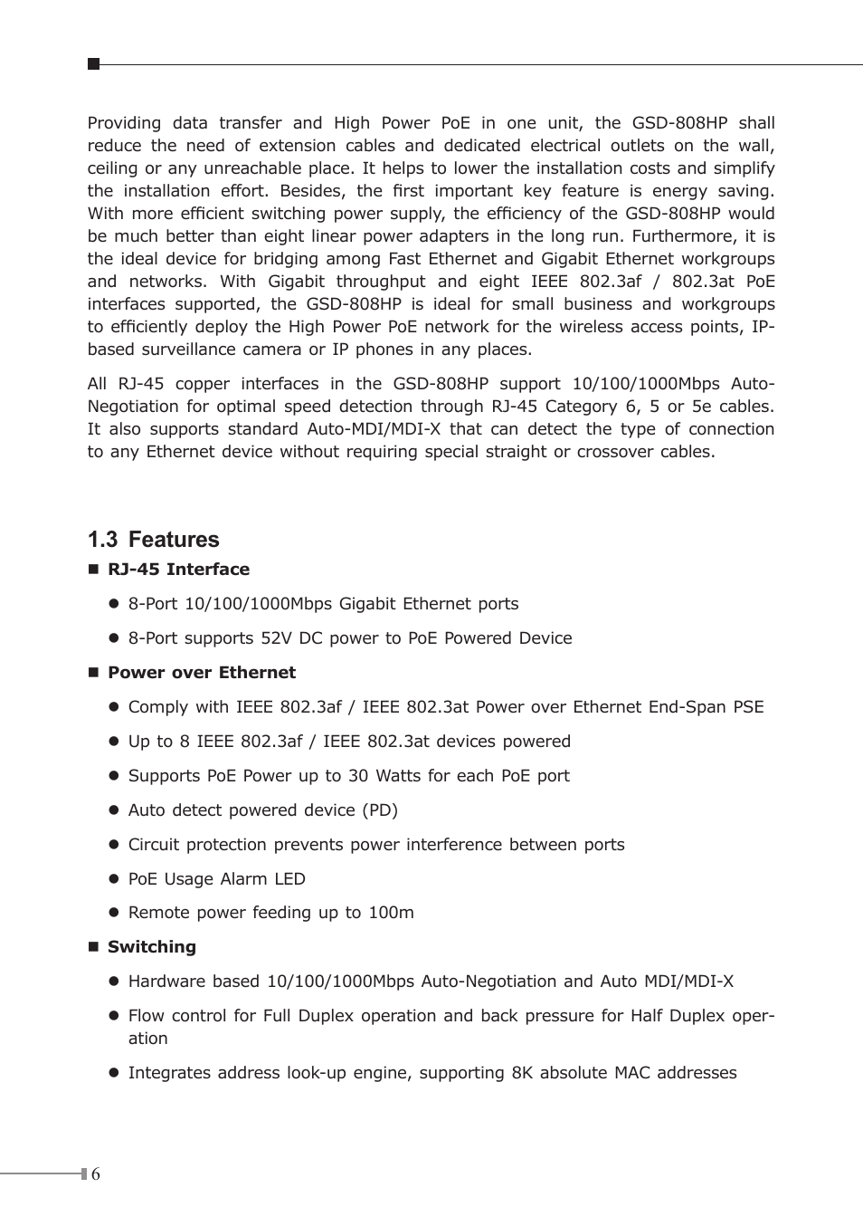 3 features | PLANET GSD-808HP User Manual | Page 6 / 24
