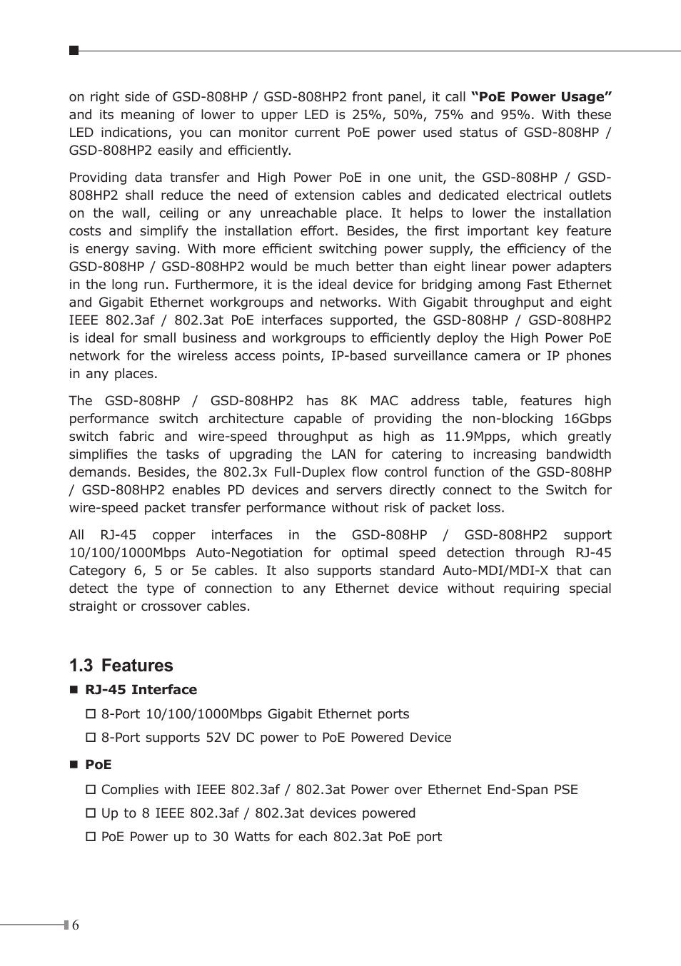 3 features | PLANET GSD-808HP2 User Manual | Page 6 / 24