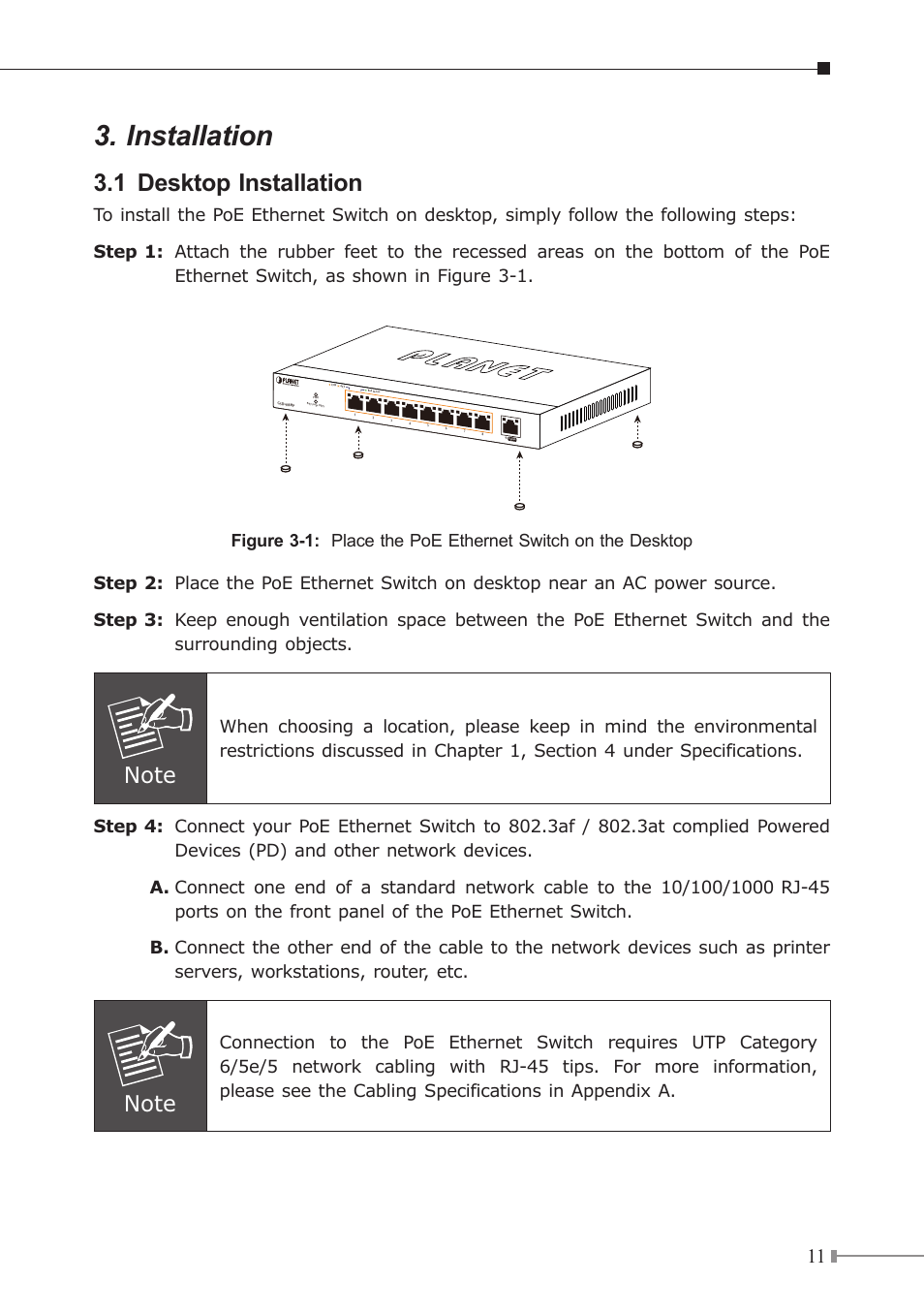 Installation, 1 desktop installation | PLANET GSD-908HP User Manual | Page 11 / 20