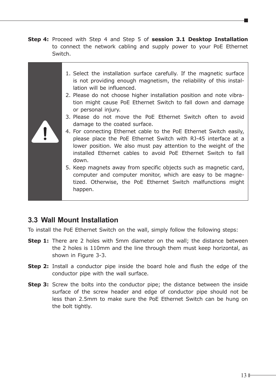 3 wall mount installation | PLANET GSD-908HP User Manual | Page 13 / 20