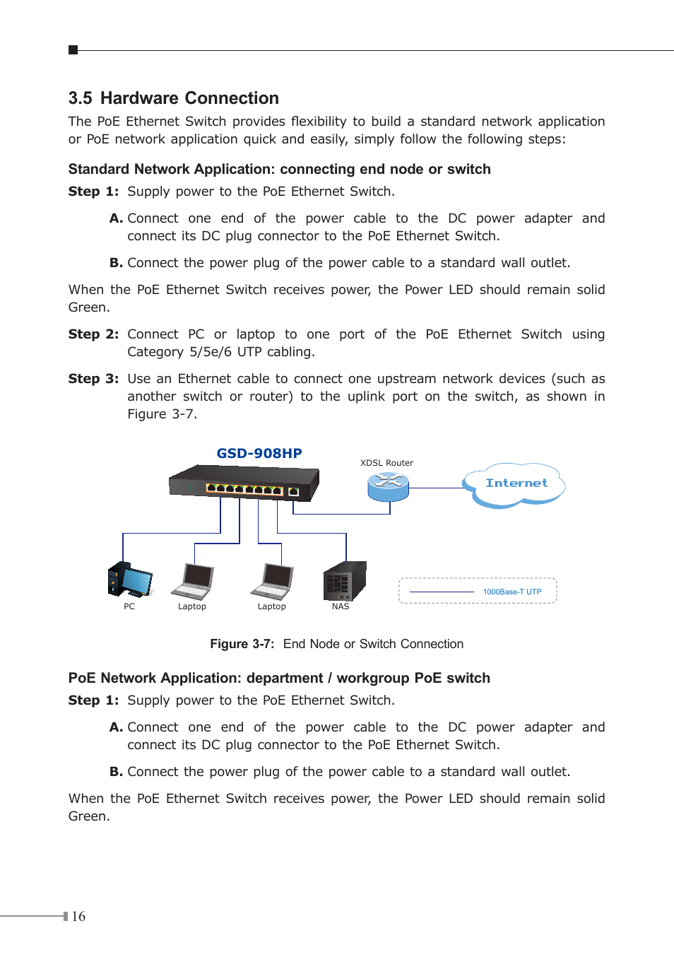 5 hardware connection, Internet | PLANET GSD-908HP User Manual | Page 16 / 20