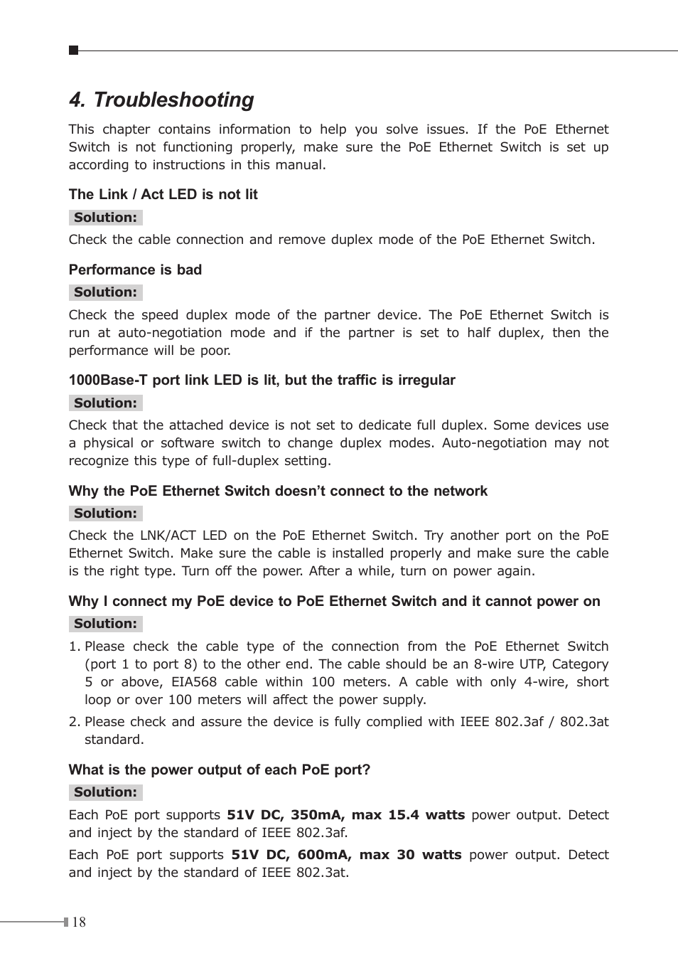 Troubleshooting | PLANET GSD-908HP User Manual | Page 18 / 20
