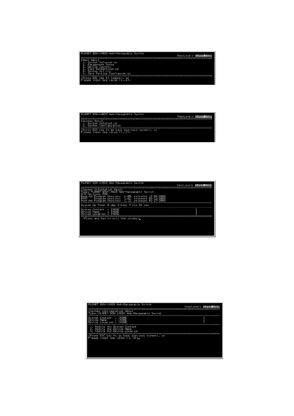 3 system menu, 1 system information, 2 system configuration | PLANET GSW-1402S User Manual | Page 10 / 29