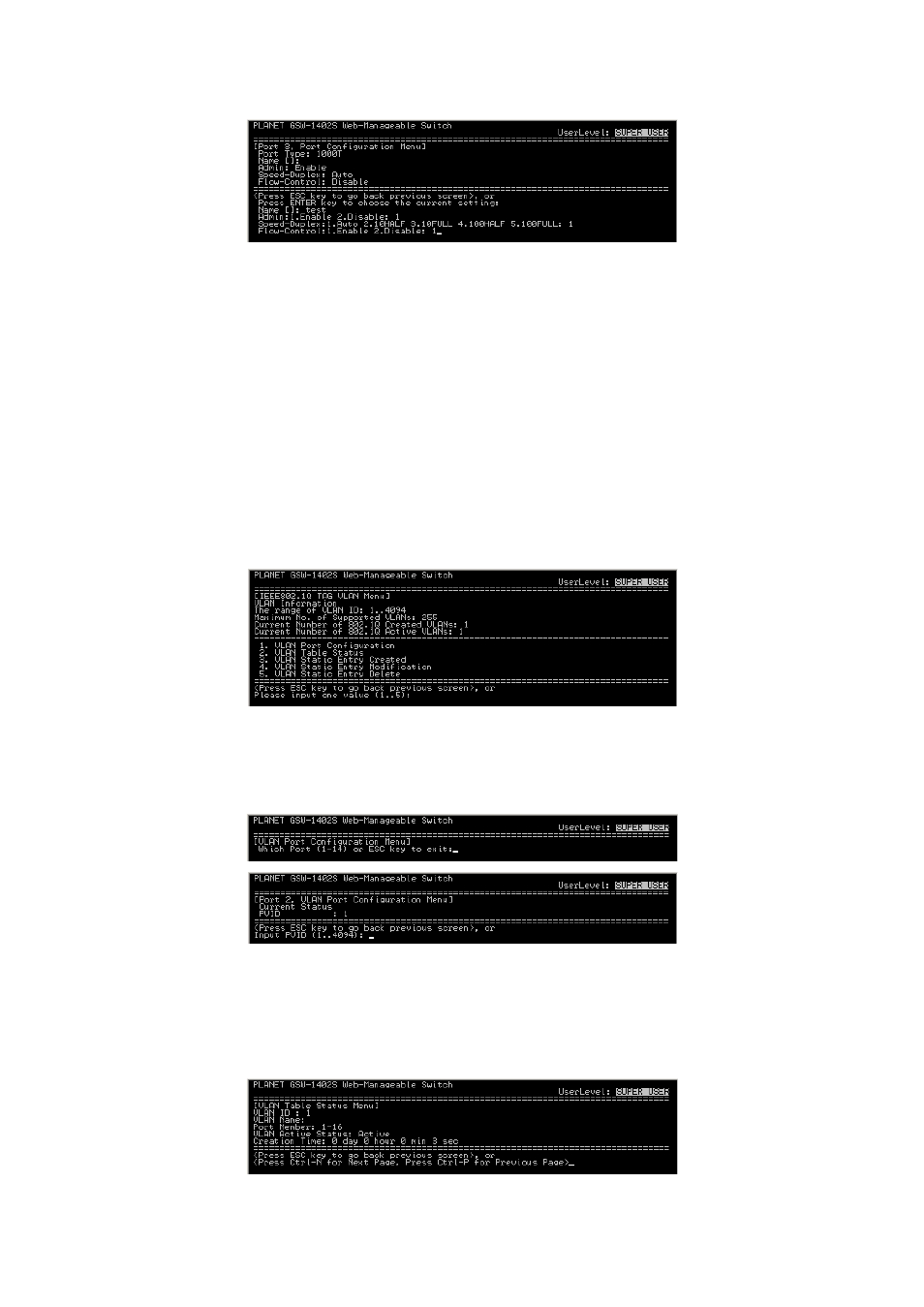 2 ieee802.1q tag vlan, 1 vlan port configuration, 2 vlan table status | PLANET GSW-1402S User Manual | Page 13 / 29