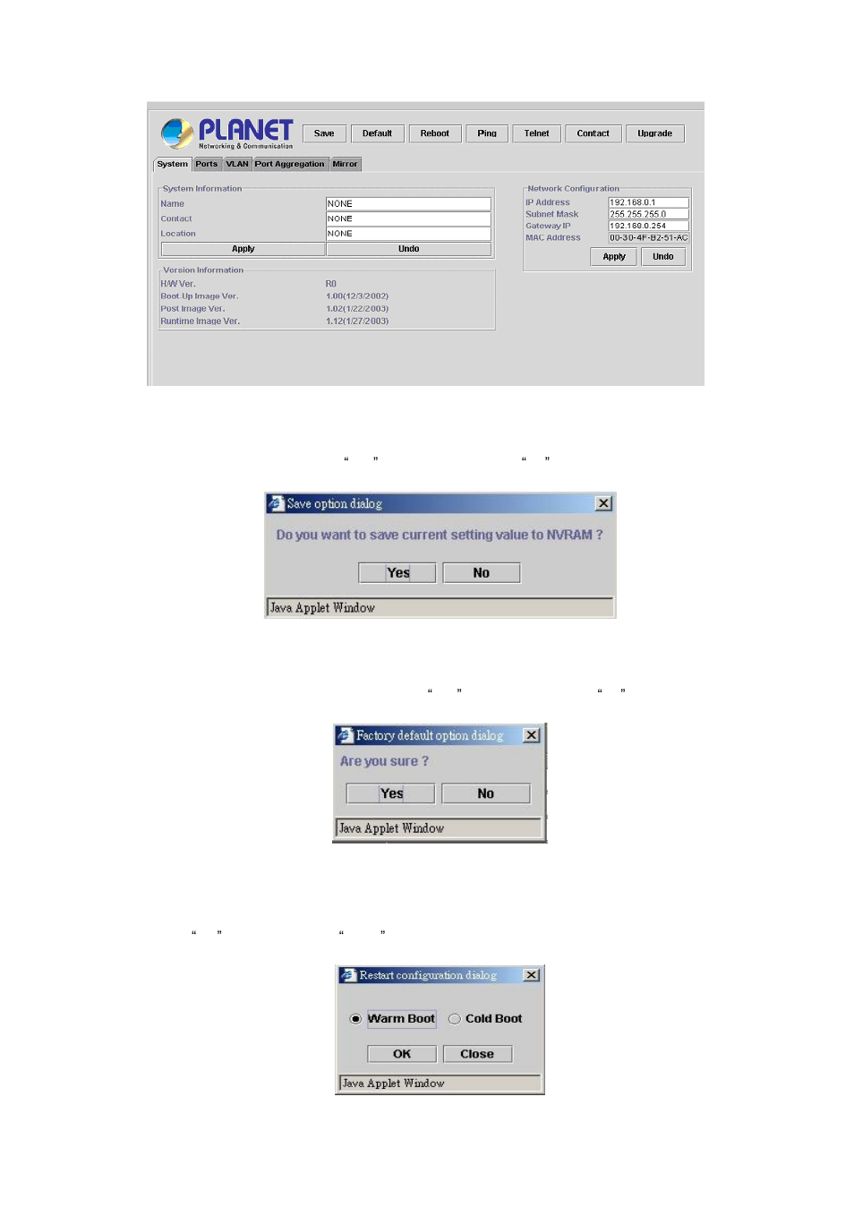 1 save, 2 default, 3 reboot | PLANET GSW-1402S User Manual | Page 20 / 29