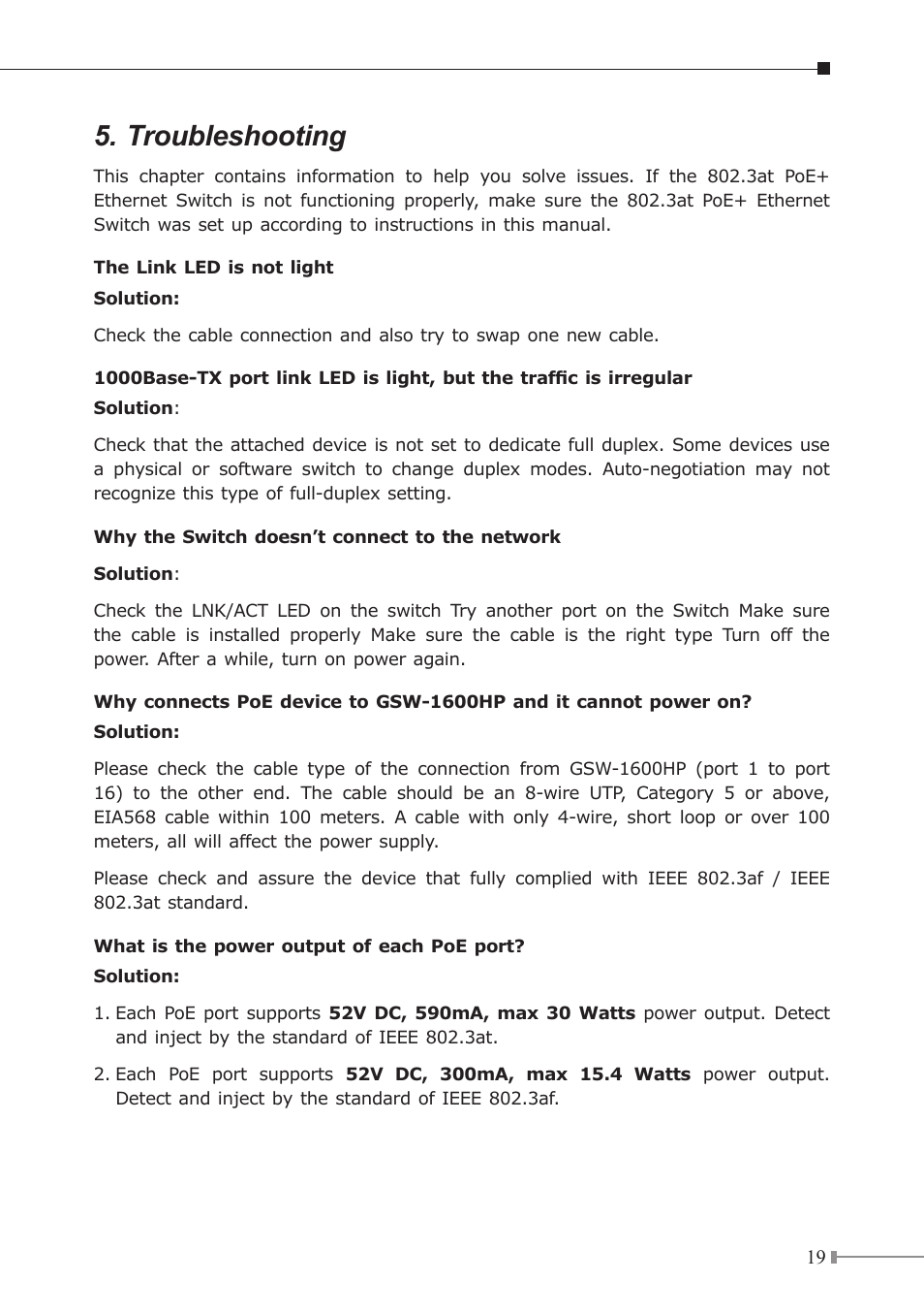 Troubleshooting | PLANET GSW-1600HP User Manual | Page 19 / 24