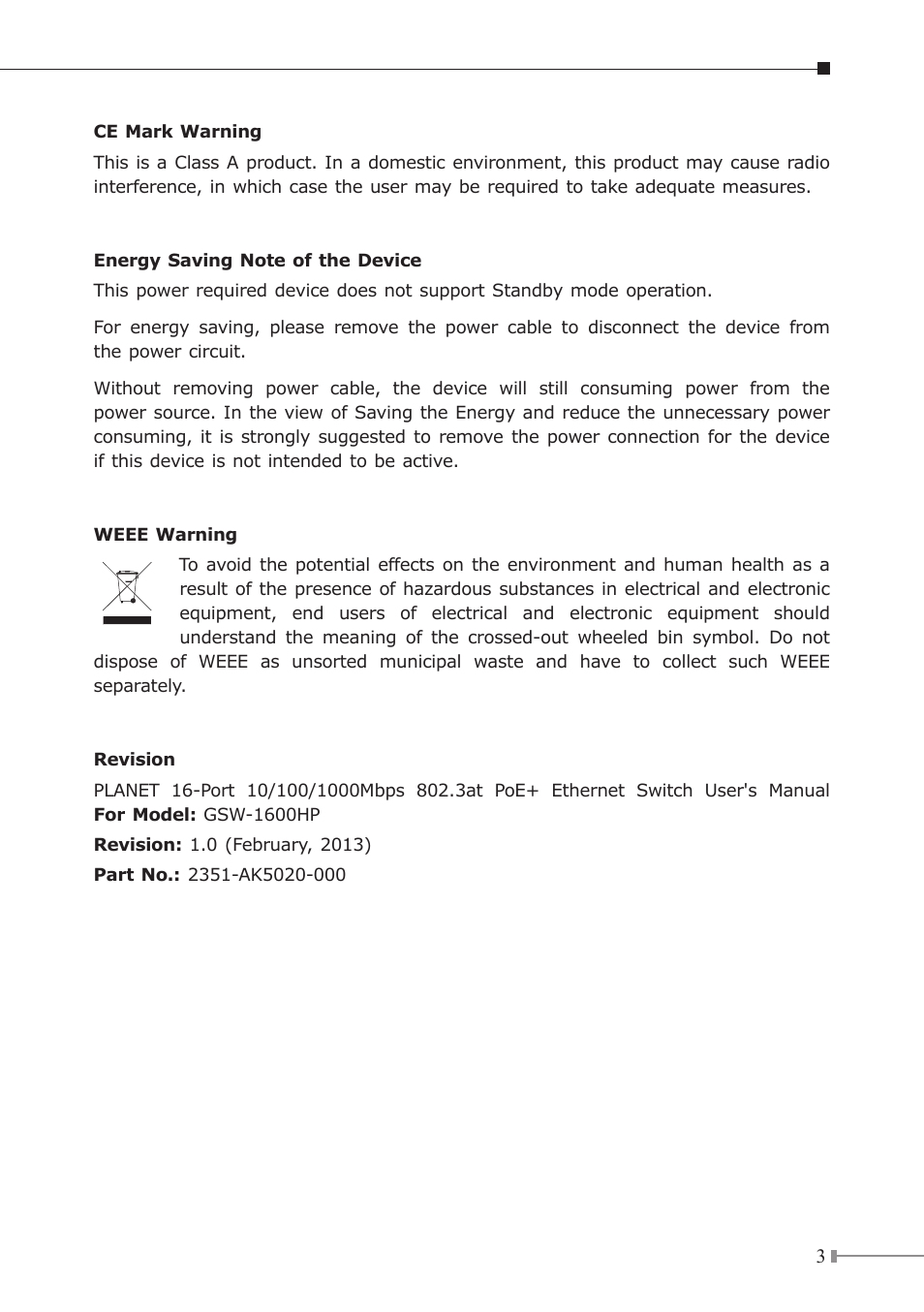 PLANET GSW-1600HP User Manual | Page 3 / 24