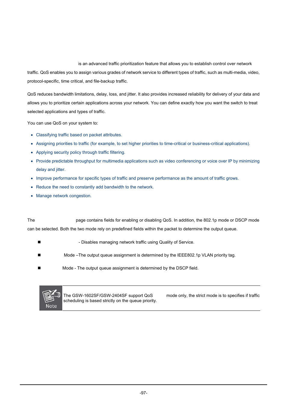 9 quality of service, 1 understand qos, Uality of | Ervice | PLANET GSW-1602SF User Manual | Page 103 / 139