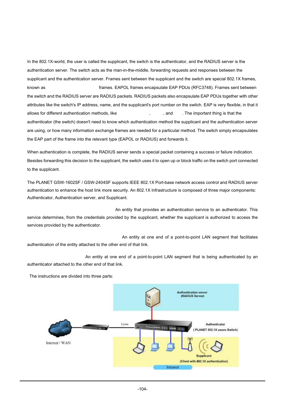 10 802.1x authentication, Uthentication | PLANET GSW-1602SF User Manual | Page 110 / 139