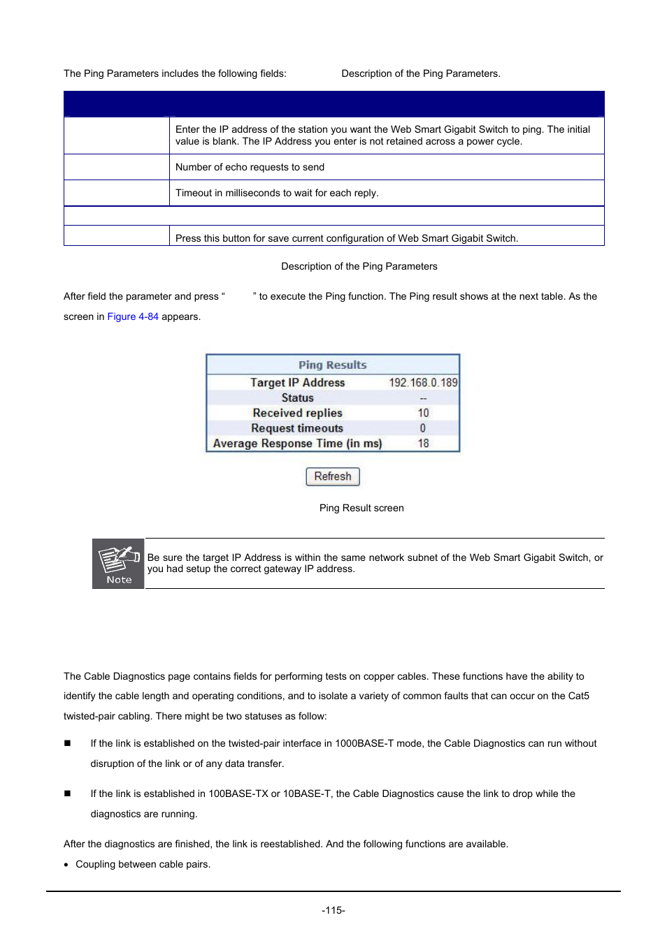 2 cable diagnostics | PLANET GSW-1602SF User Manual | Page 121 / 139