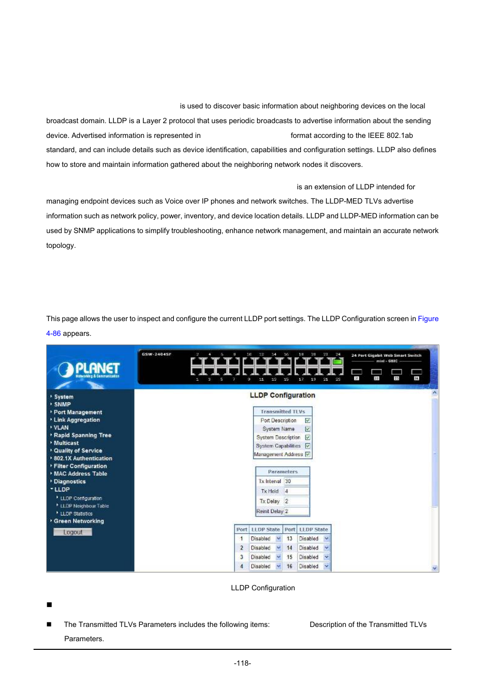 14 lldp, 1 lldp configuration, Lldp | Link layer discovery protocol | PLANET GSW-1602SF User Manual | Page 124 / 139