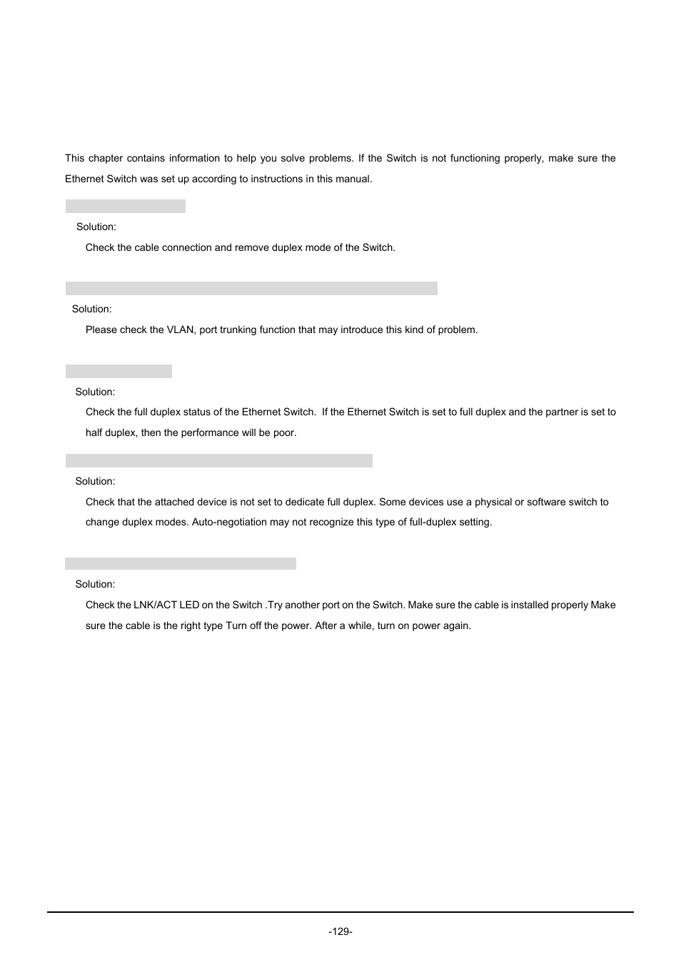 Troubleshooting | PLANET GSW-1602SF User Manual | Page 135 / 139