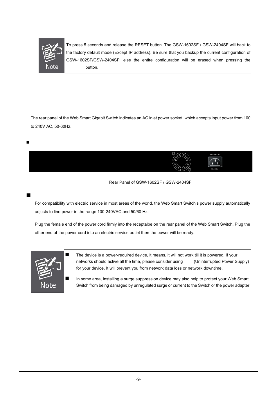 3 switch rear panel | PLANET GSW-1602SF User Manual | Page 15 / 139