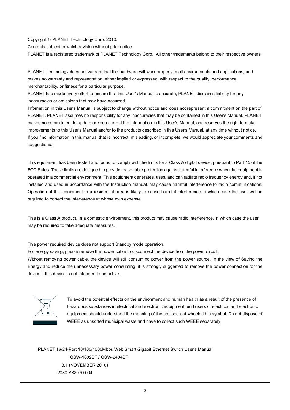 PLANET GSW-1602SF User Manual | Page 2 / 139