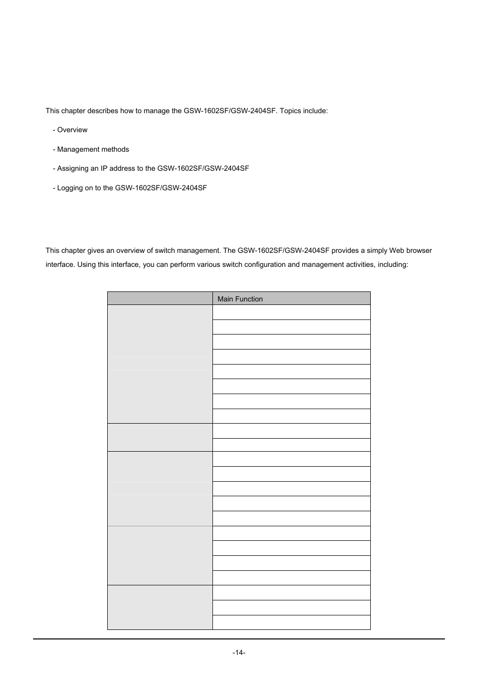 Switch management, 1 overview, Verview | PLANET GSW-1602SF User Manual | Page 20 / 139