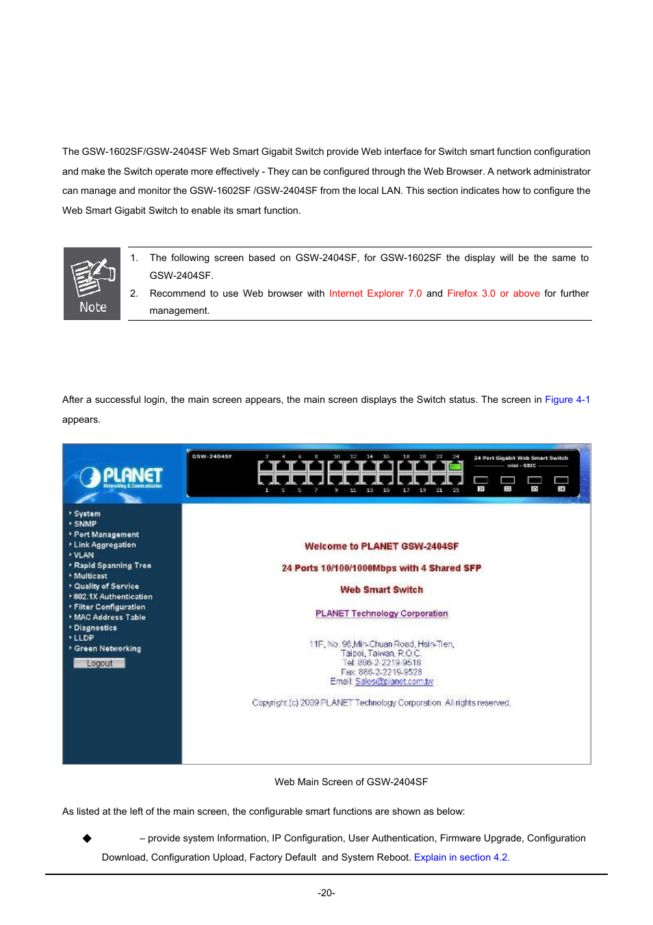 Configuration, 1 main menu | PLANET GSW-1602SF User Manual | Page 26 / 139