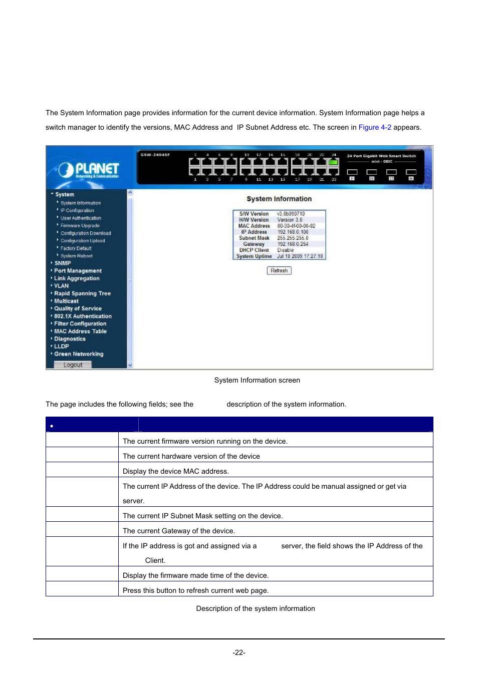 2 system, 1 system information, Ystem | PLANET GSW-1602SF User Manual | Page 28 / 139