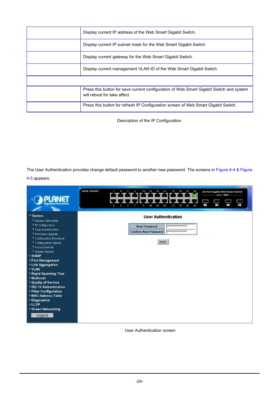 3 user authentication | PLANET GSW-1602SF User Manual | Page 30 / 139