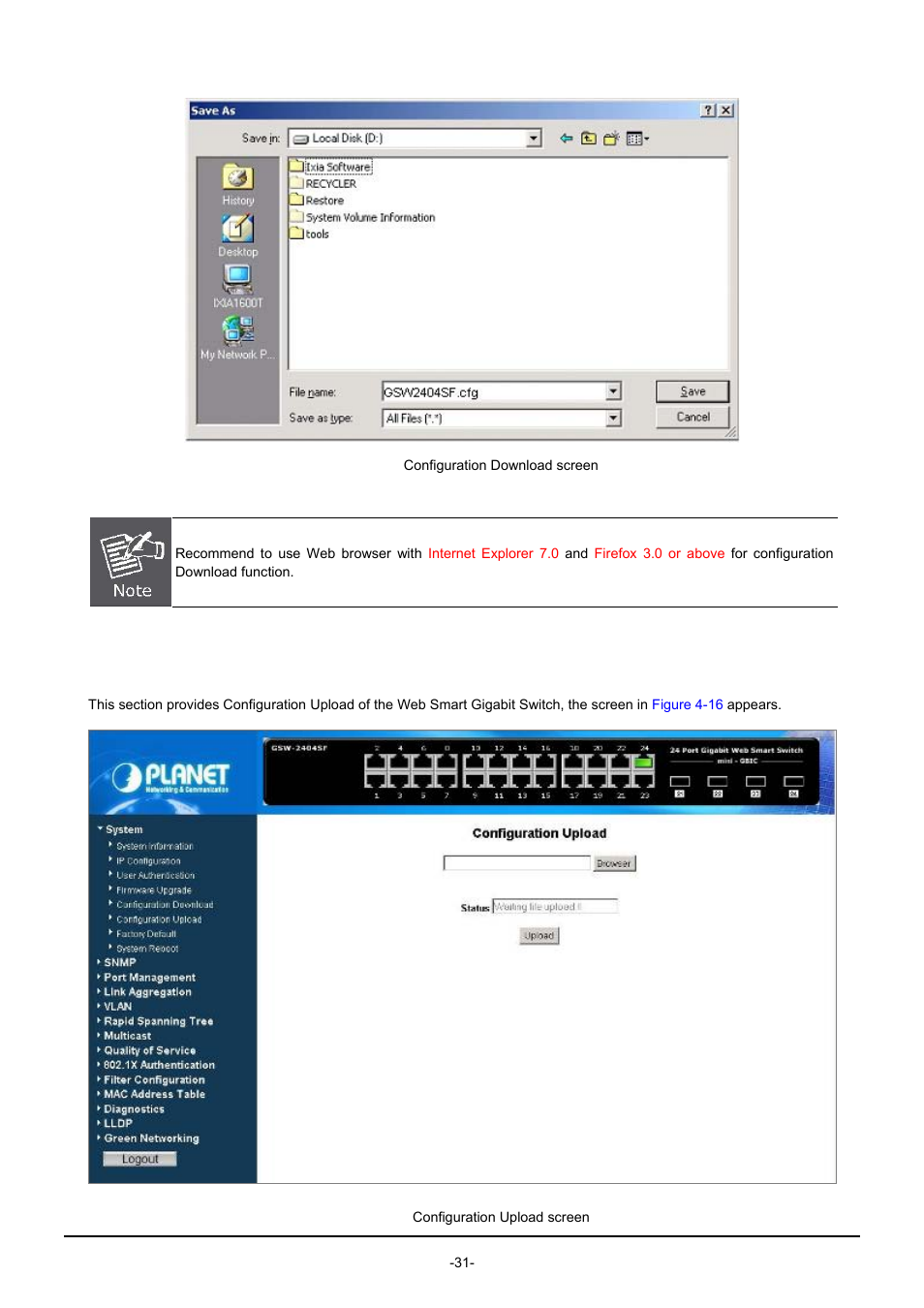6 configuration upload | PLANET GSW-1602SF User Manual | Page 37 / 139