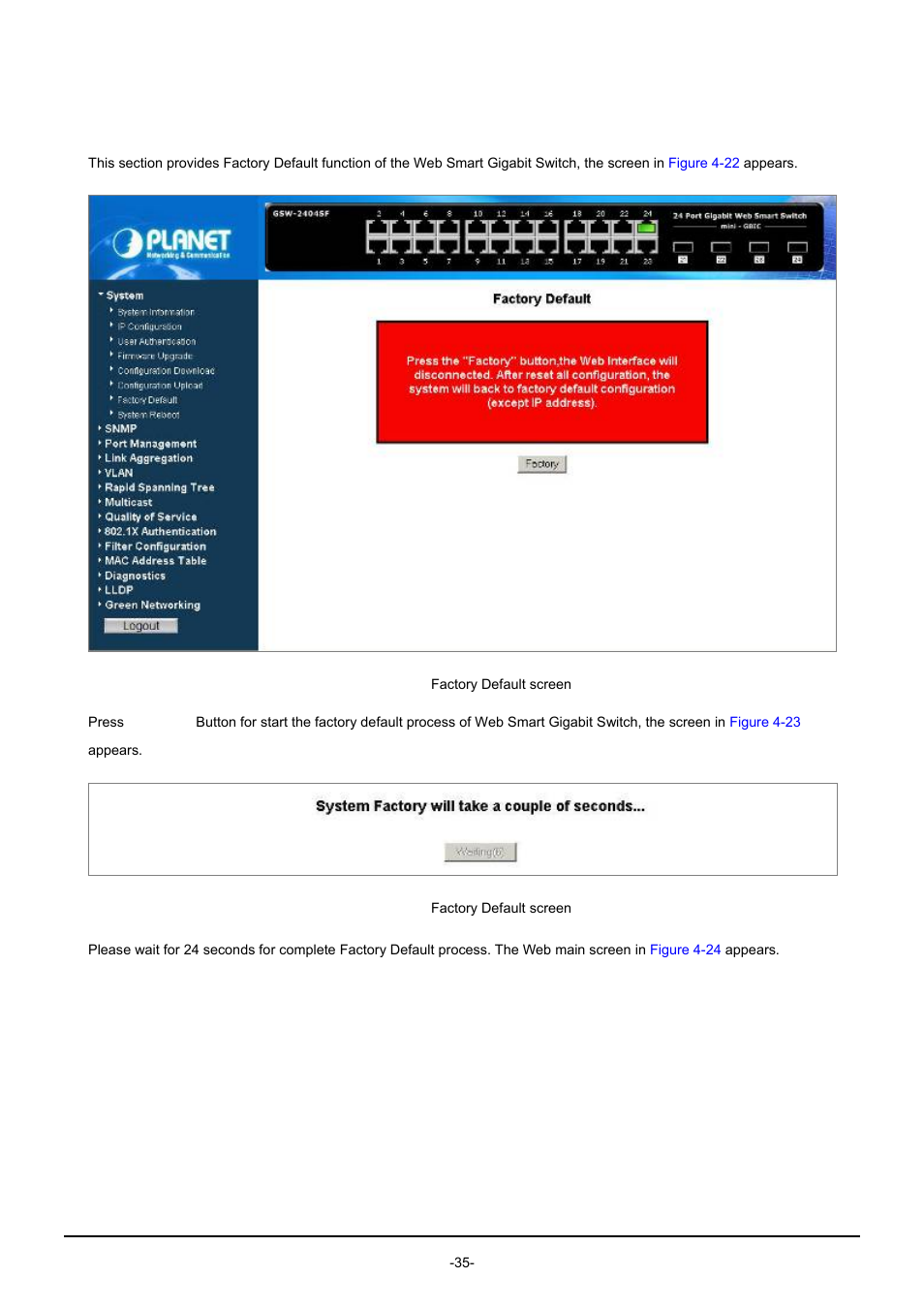 7 factory default | PLANET GSW-1602SF User Manual | Page 41 / 139