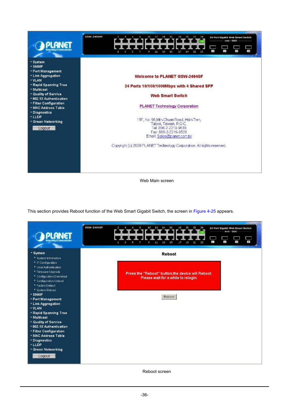 8 reboot | PLANET GSW-1602SF User Manual | Page 42 / 139