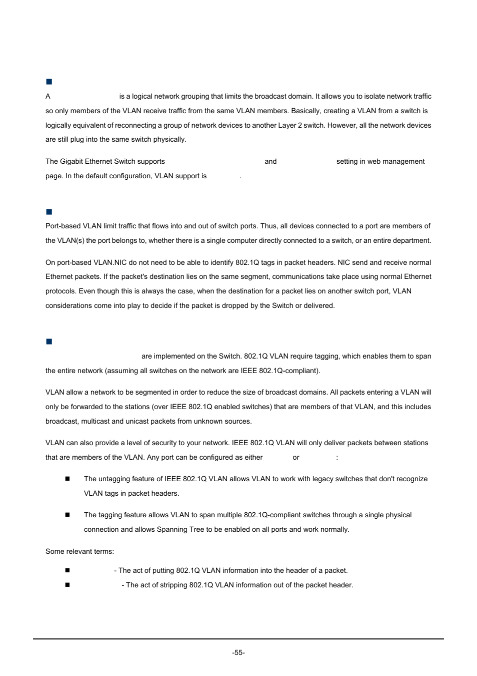 6 vlan, Vlan, Vlan overview | Port-based vlan, Ieee 802.1q vlans | PLANET GSW-1602SF User Manual | Page 61 / 139
