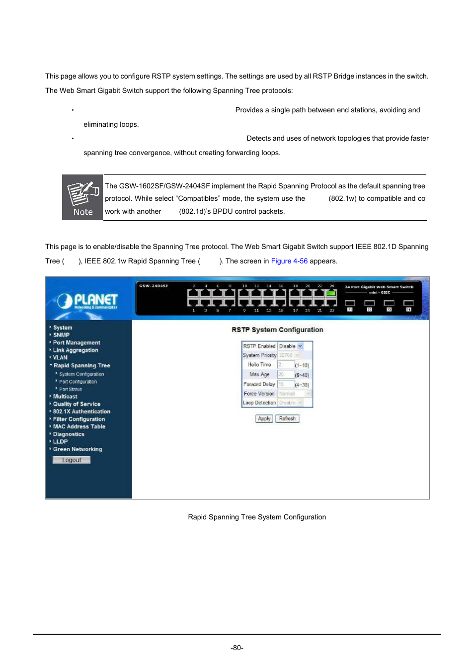 2 rstp system configuration | PLANET GSW-1602SF User Manual | Page 86 / 139