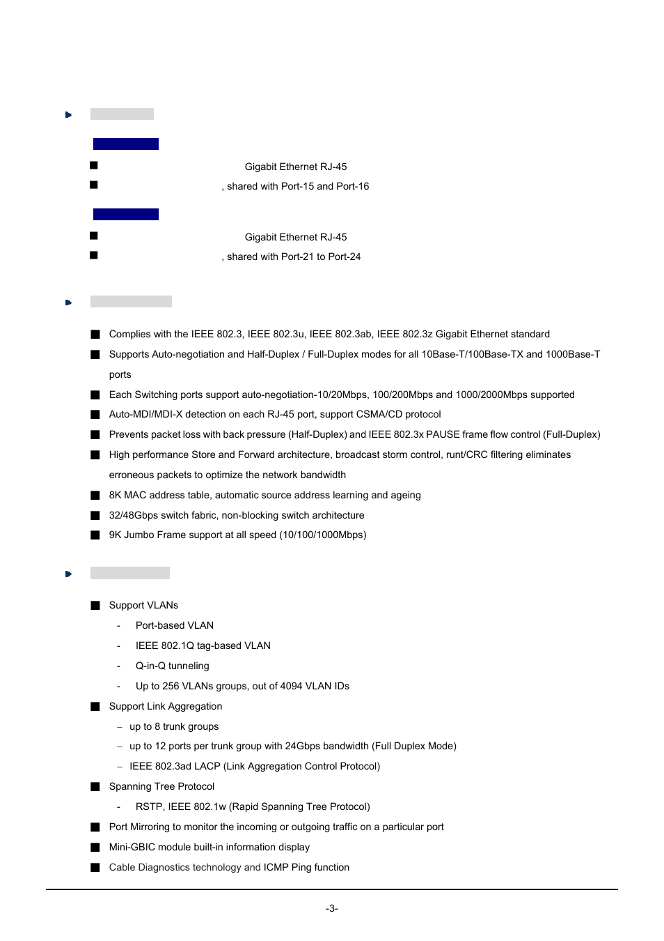 4 product features, Roduct, Eatures | PLANET GSW-1602SF User Manual | Page 9 / 139