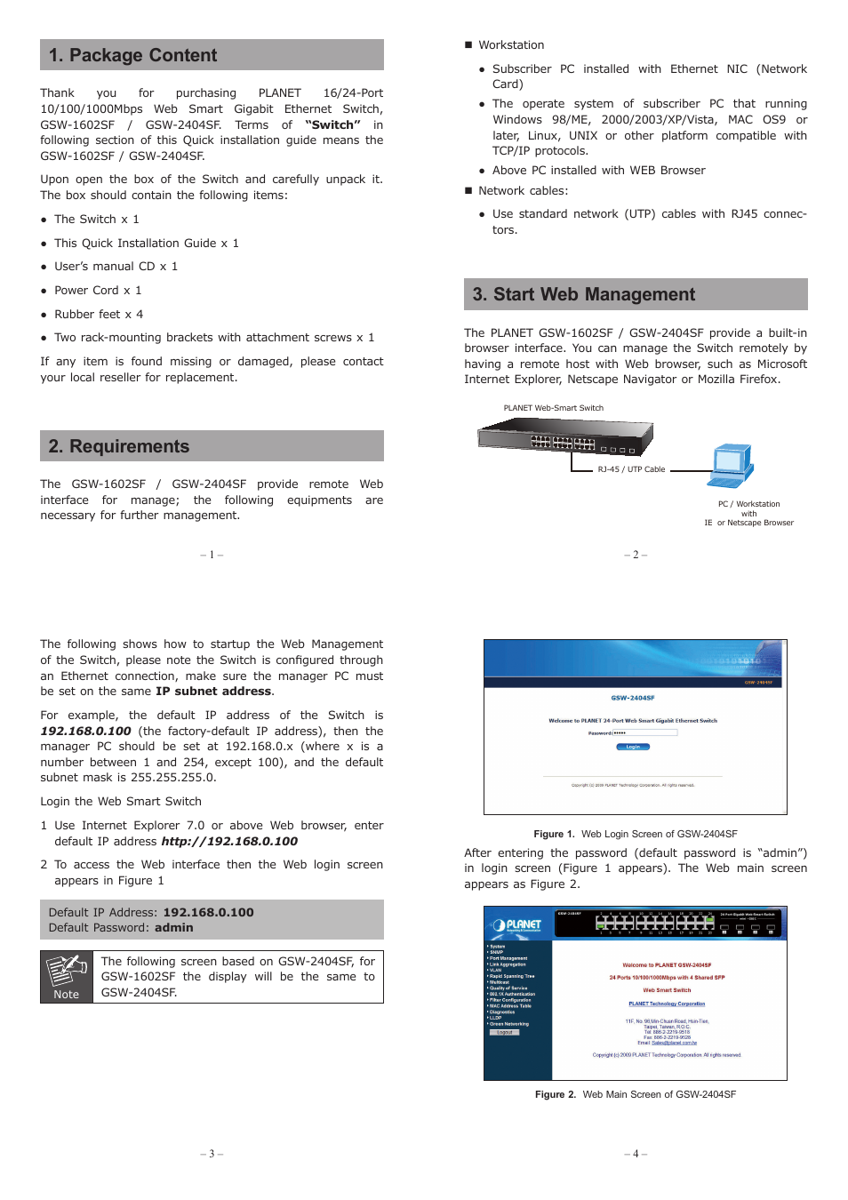 PLANET GSW-2404SF User Manual | 2 pages