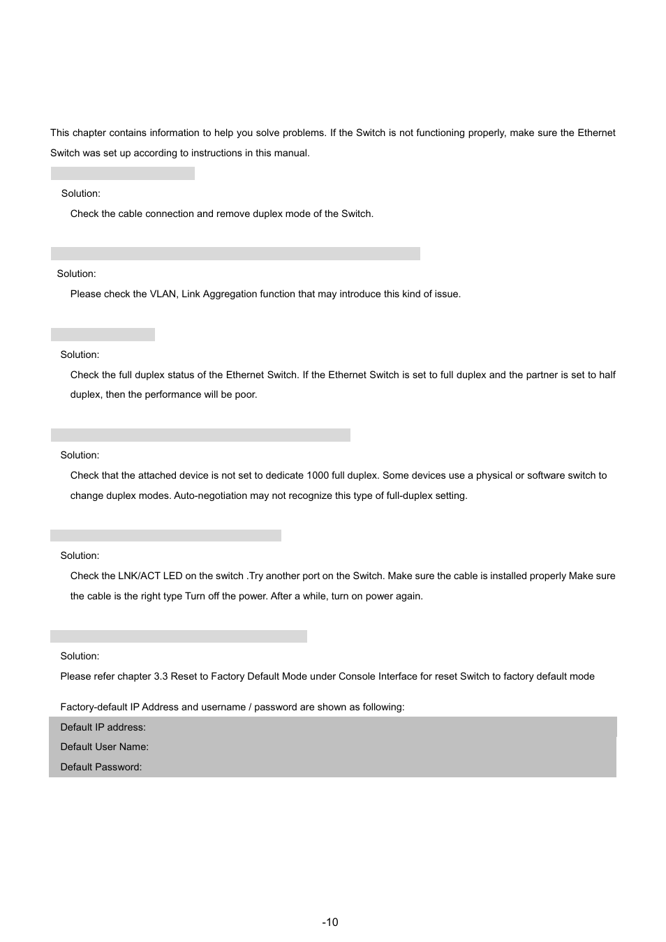 Troubleshooting | PLANET GSW-4804SF User Manual | Page 100 / 113