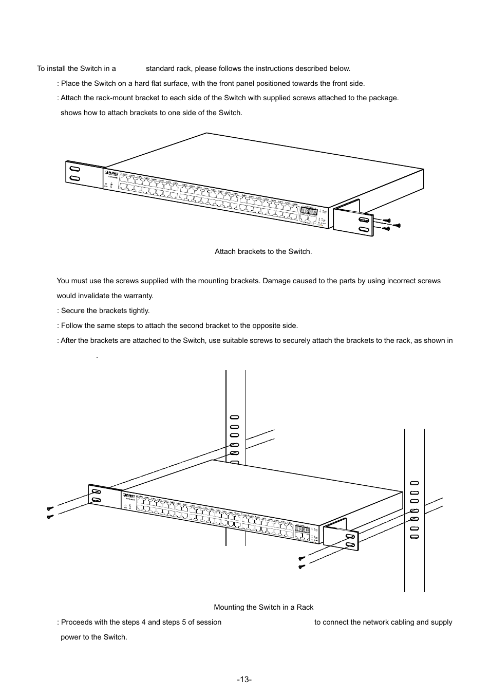 2 rack mounting | PLANET GSW-4804SF User Manual | Page 13 / 113