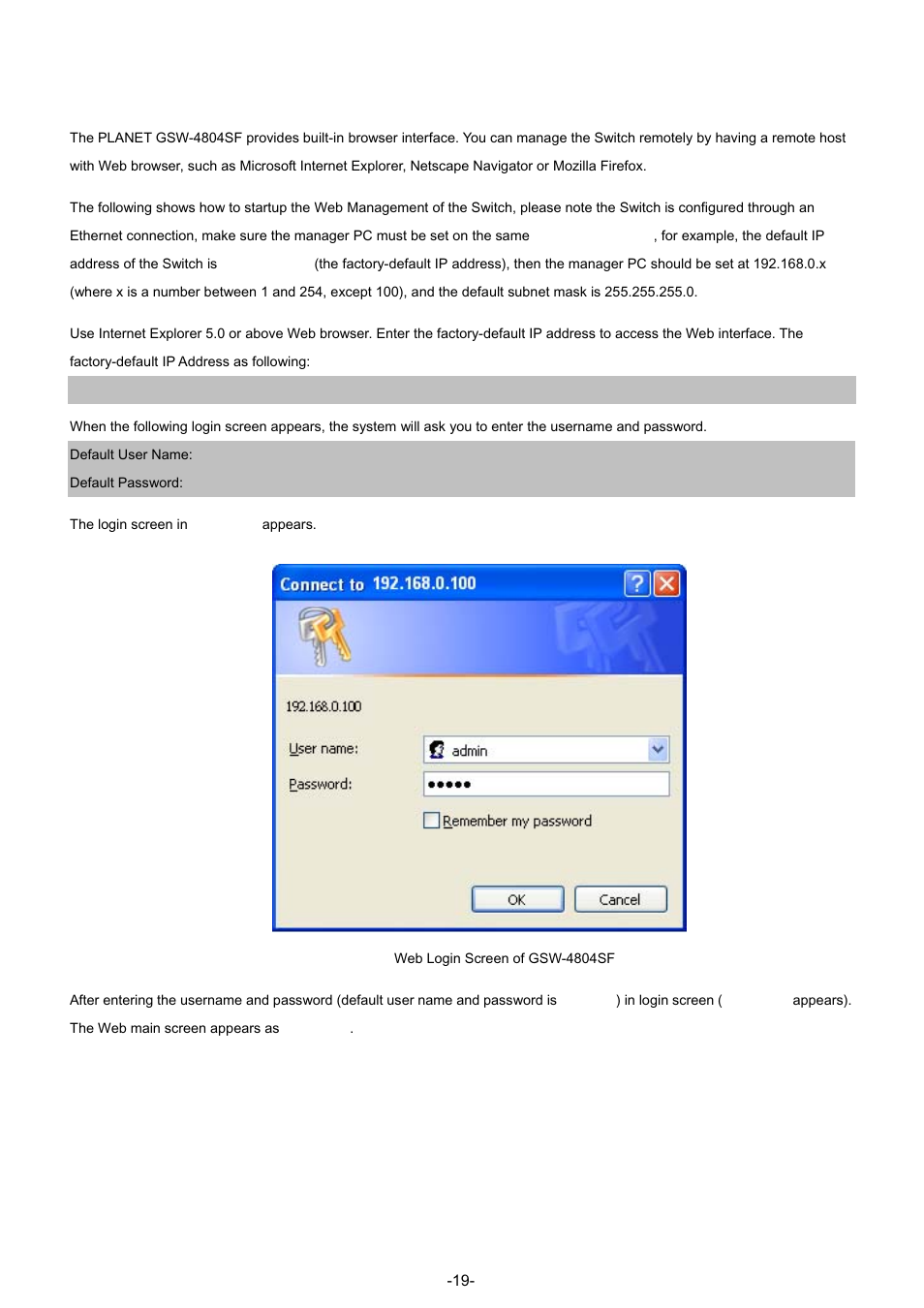 4 web management access | PLANET GSW-4804SF User Manual | Page 19 / 113