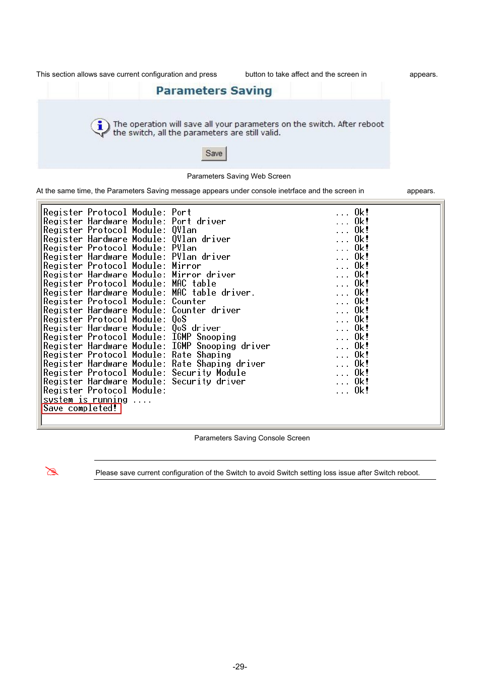 7 parameters saving | PLANET GSW-4804SF User Manual | Page 29 / 113