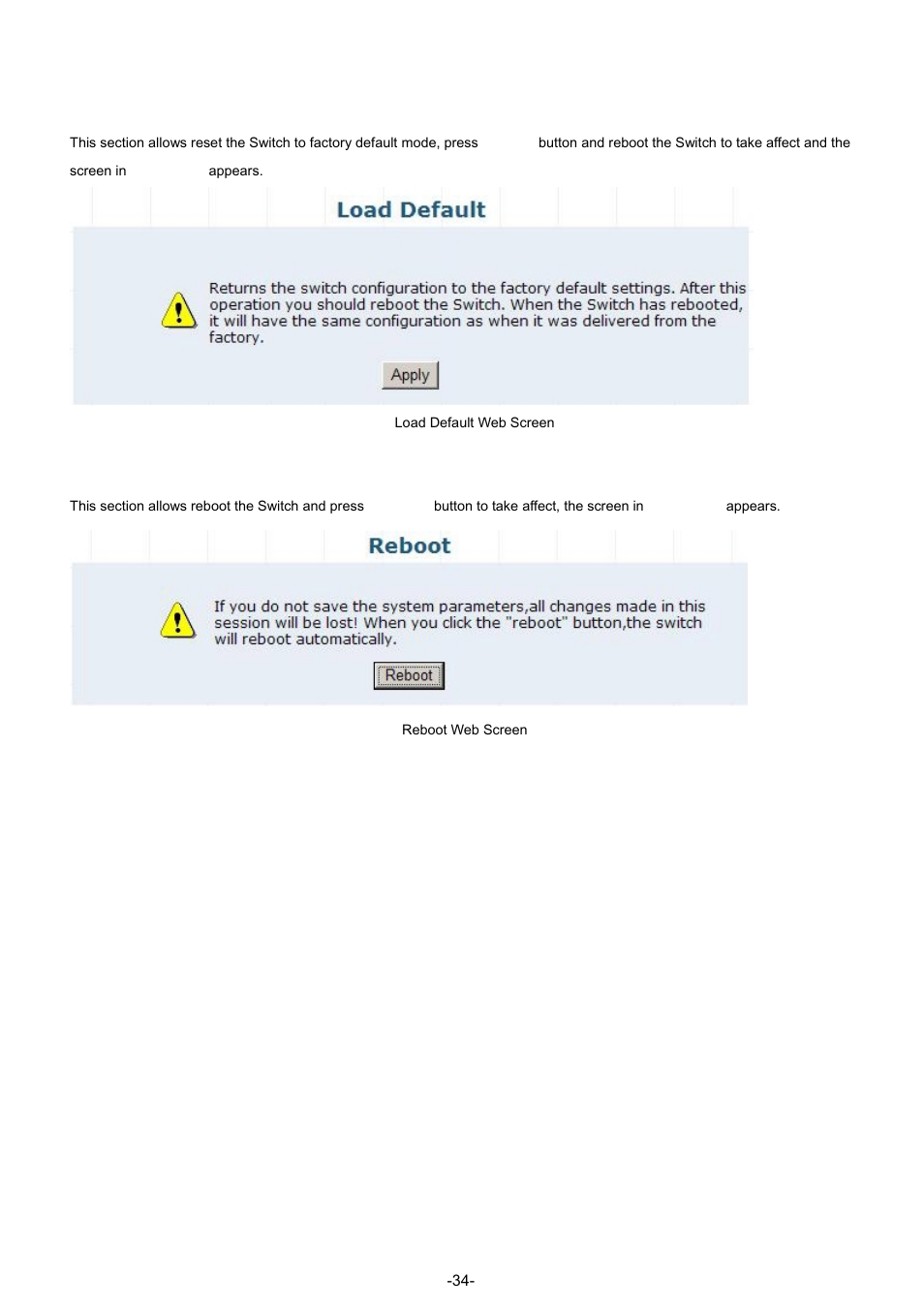 9 load default, 10 reboot | PLANET GSW-4804SF User Manual | Page 34 / 113