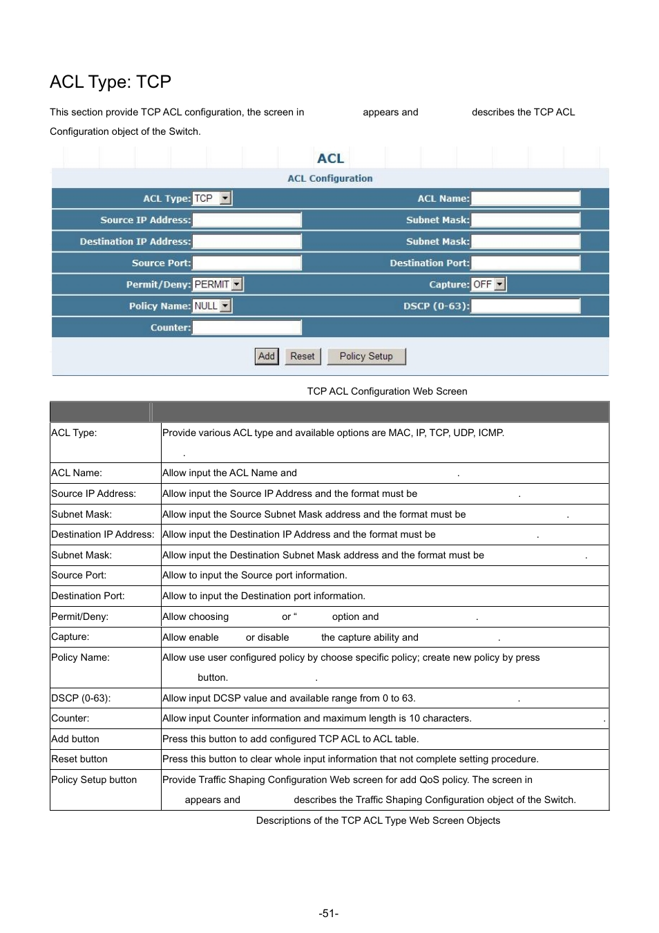 Acl type: tcp | PLANET GSW-4804SF User Manual | Page 51 / 113