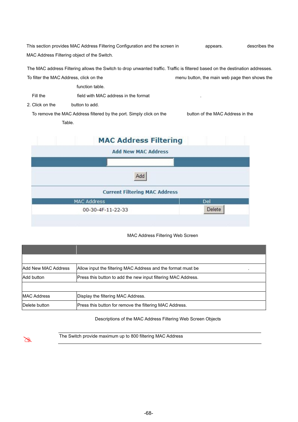 6 mac address filtering | PLANET GSW-4804SF User Manual | Page 68 / 113