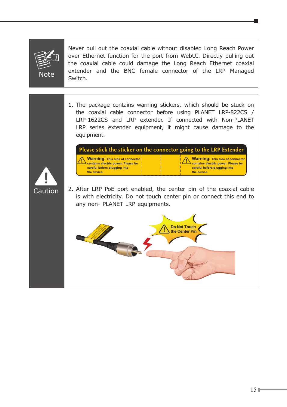 Caution | PLANET LRP-822CS User Manual | Page 15 / 20