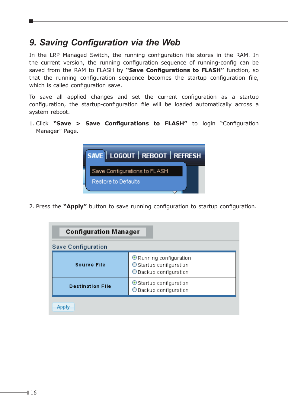 Saving configuration via the web | PLANET LRP-822CS User Manual | Page 16 / 20