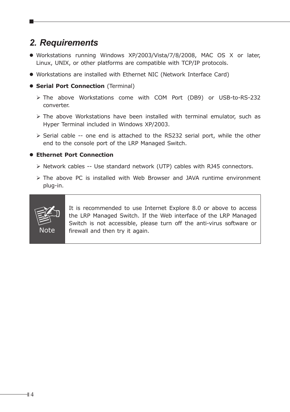Requirements | PLANET LRP-822CS User Manual | Page 4 / 20