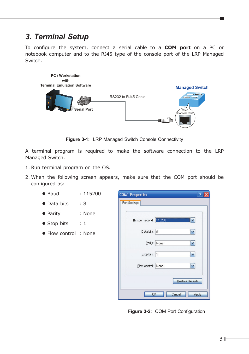 Terminal setup | PLANET LRP-822CS User Manual | Page 5 / 20