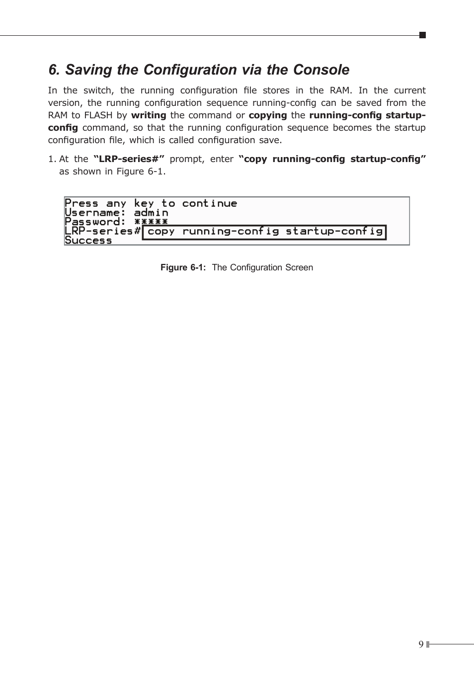 Saving the configuration via the console | PLANET LRP-822CS User Manual | Page 9 / 20