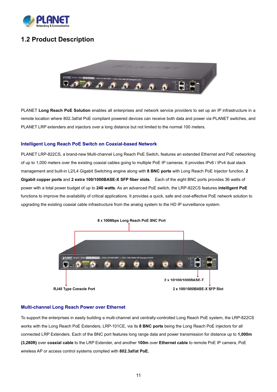 2 product description | PLANET LRP-822CS User Manual | Page 11 / 346