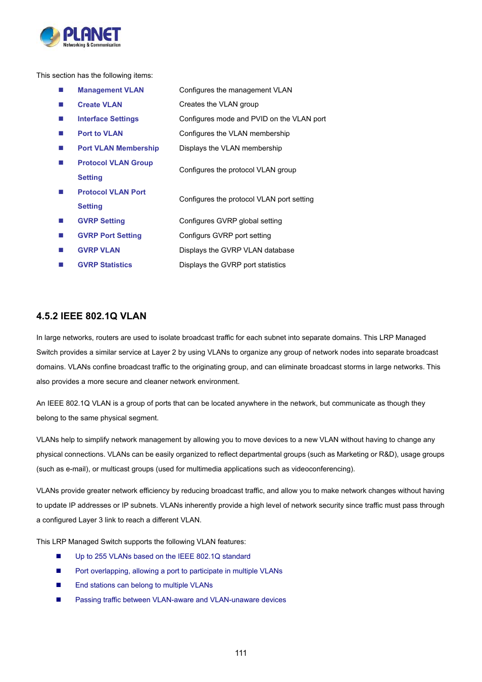 2 ieee 802.1q vlan | PLANET LRP-822CS User Manual | Page 111 / 346