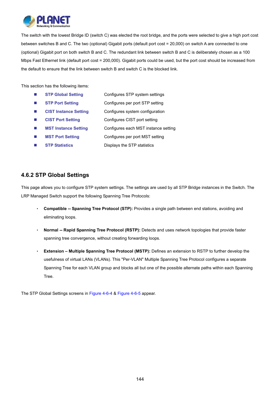 2 stp global settings | PLANET LRP-822CS User Manual | Page 144 / 346