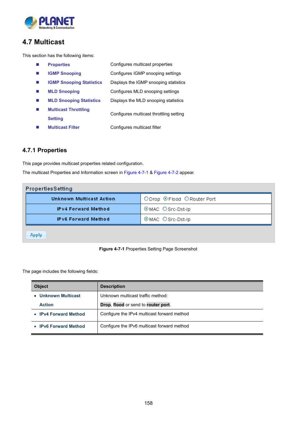 7 multicast, 1 properties | PLANET LRP-822CS User Manual | Page 158 / 346