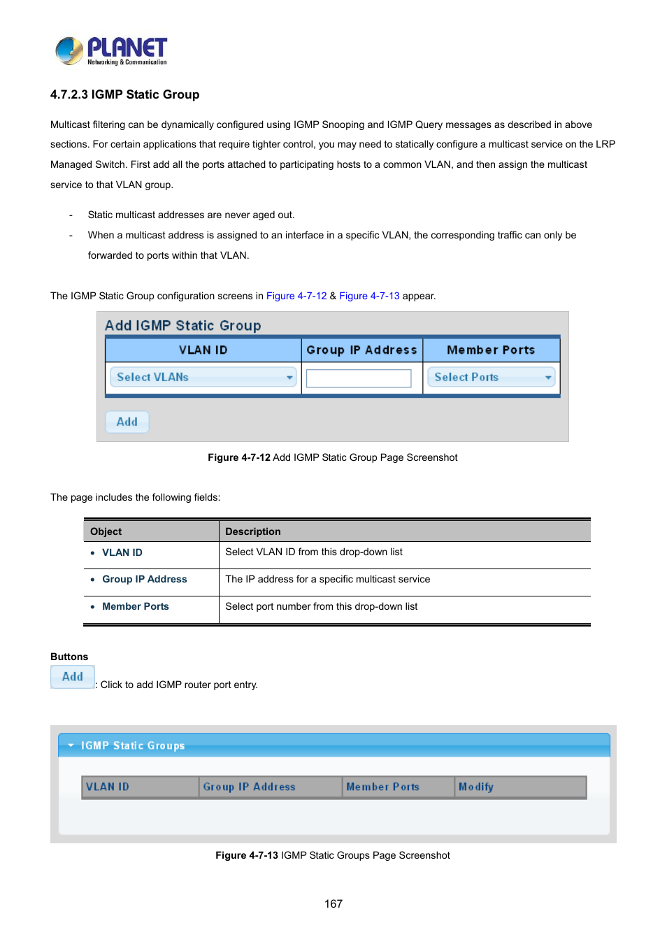 3 igmp static group | PLANET LRP-822CS User Manual | Page 167 / 346