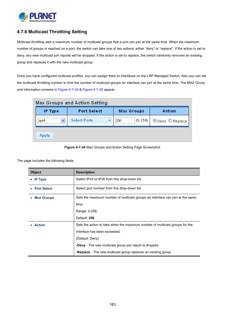 6 multicast throttling setting | PLANET LRP-822CS User Manual | Page 183 / 346