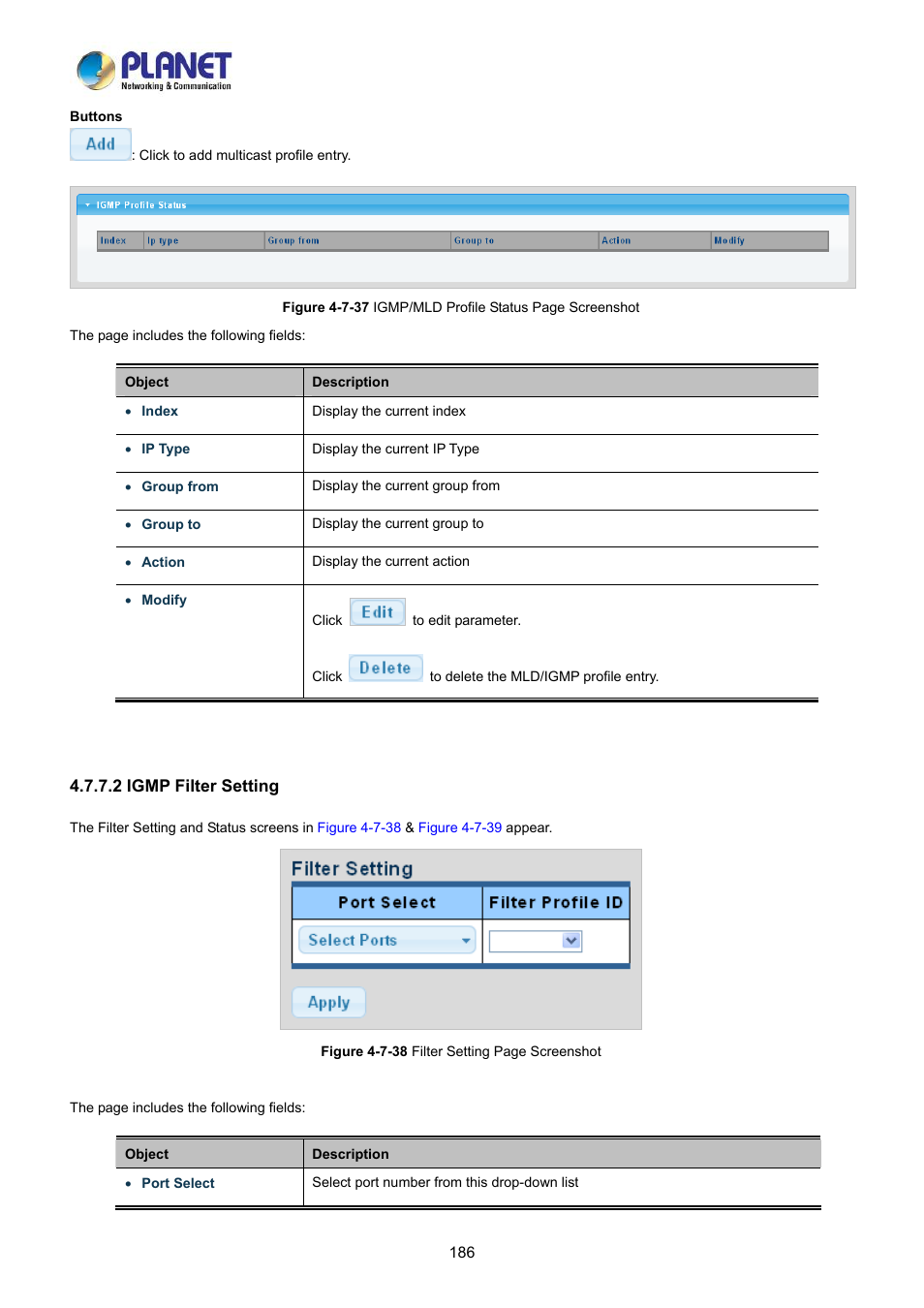 2 igmp filter setting | PLANET LRP-822CS User Manual | Page 186 / 346