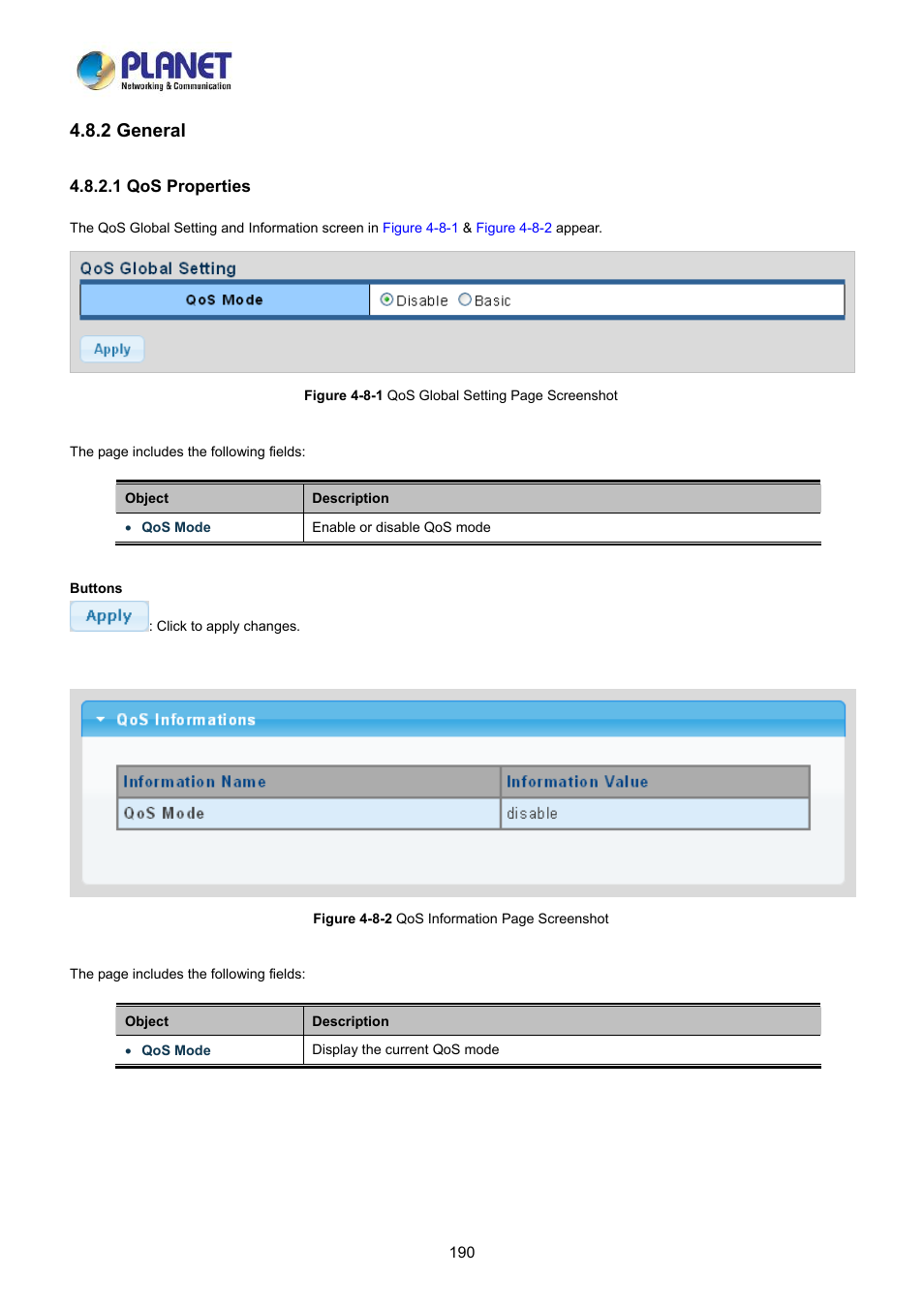 2 general, 1 qos properties | PLANET LRP-822CS User Manual | Page 190 / 346