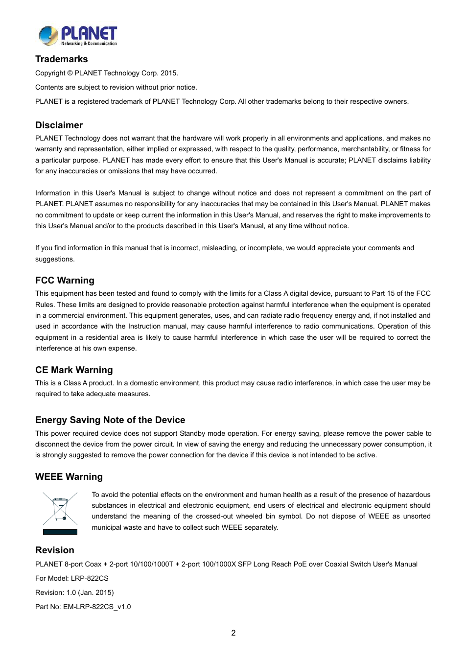 PLANET LRP-822CS User Manual | Page 2 / 346